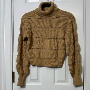 FCT With Love Camel Ribbed Knit Cropped Turtleneck Sweater Size Small
